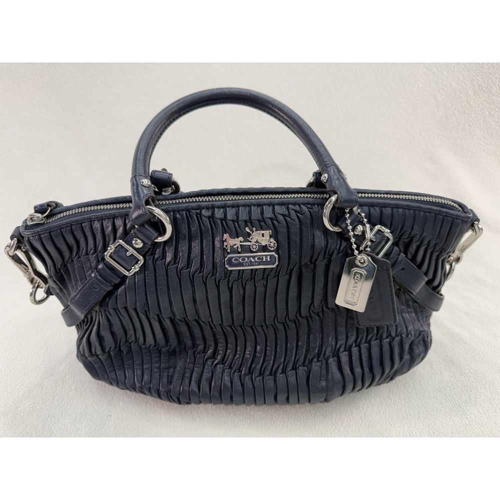 Coach Madison Gathered Leather Sophia Satchel Navy 15942